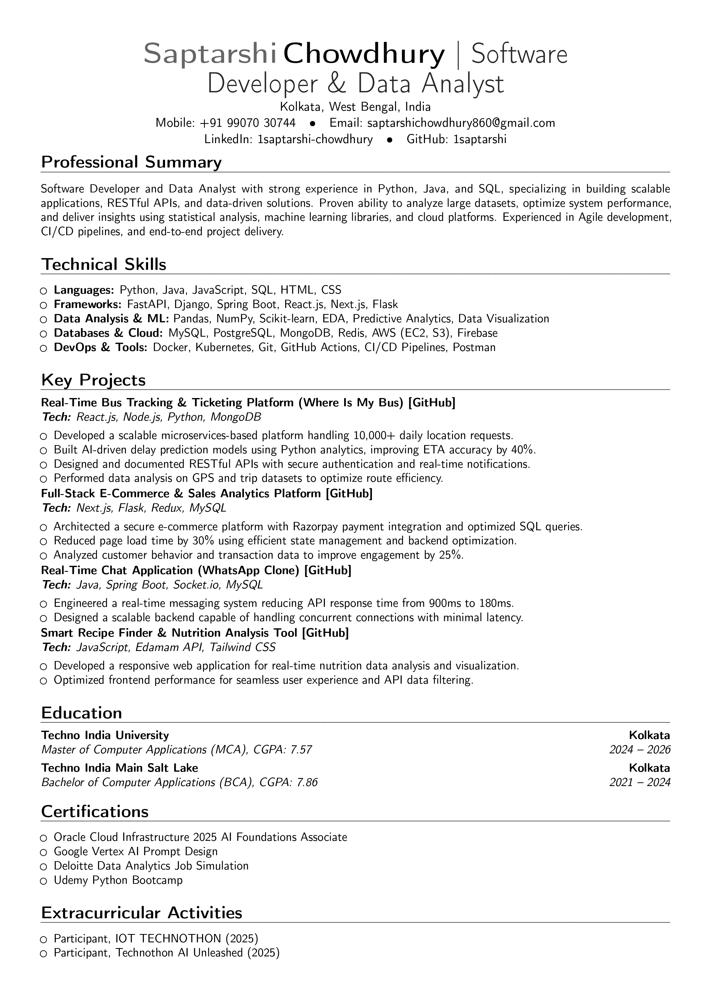 Saptarshi Chowdhury Resume